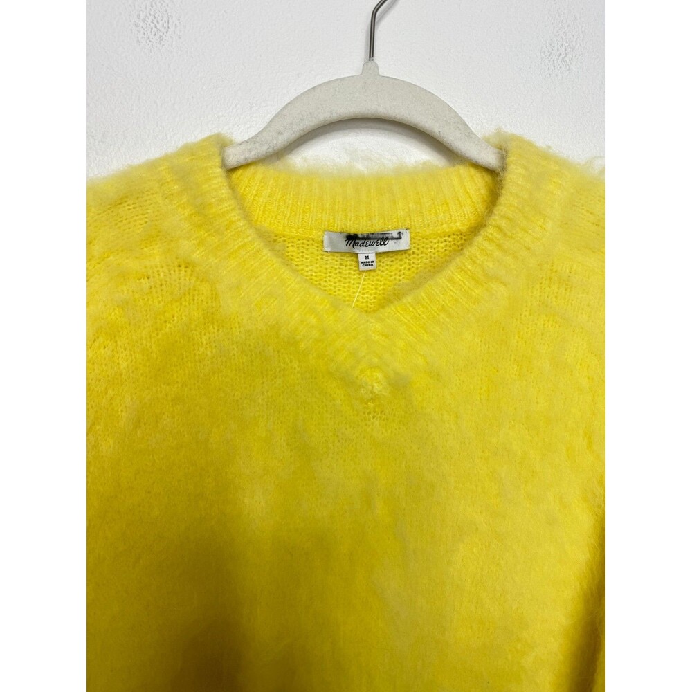 Madewell Size M Brushed V-Neck Sweater Heather Lemon Pullover Alpaca Wool NWT - Picture 5 of 13